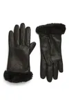 Genuine Shearling Leather Tech Gloves In Black