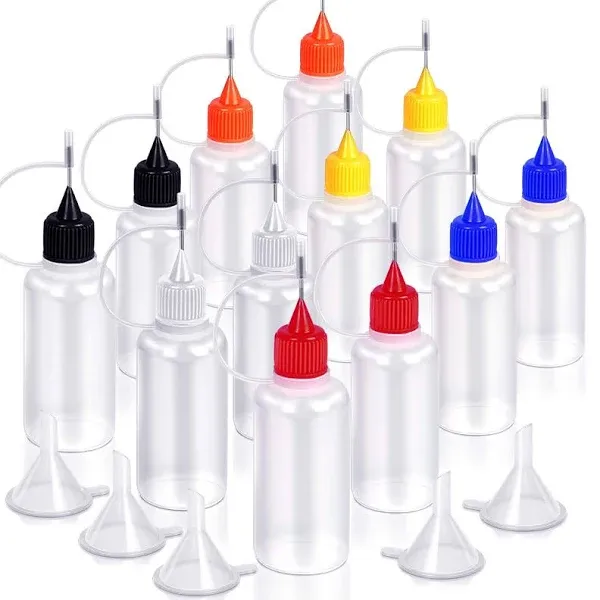 YGDZ 12pcs Precision Tip Applicator Bottles, 30ml Needle Tip Squeeze Glue Bottles for Paint Quilling Craft, 6 Colors Precision Bottles with 5 Mini Funnels