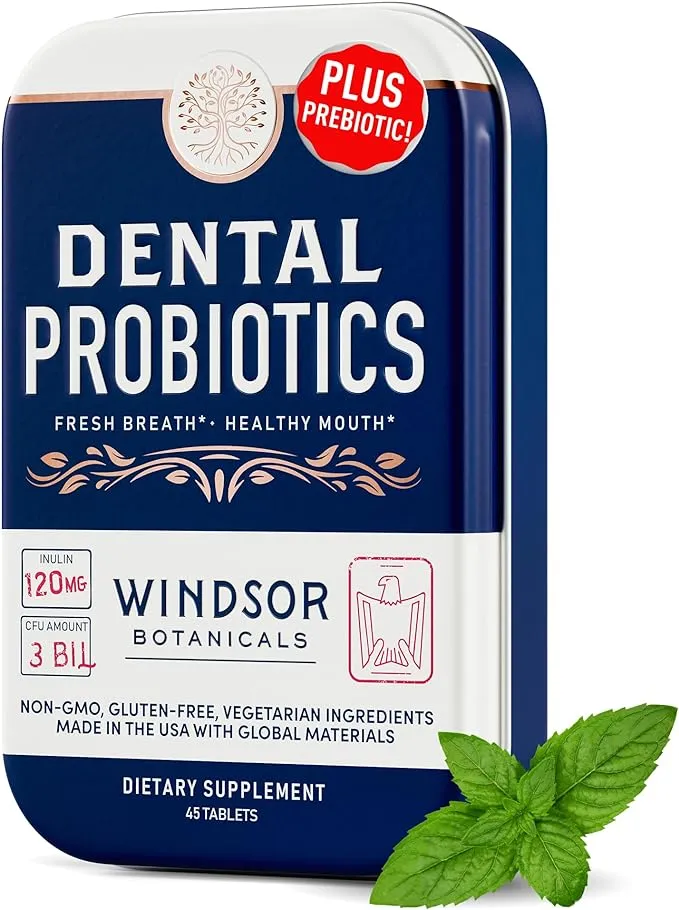 Dental Probiotics for Teeth and Gums - 3BN CFU Lactobacillus Salivarius Acidophilus Casei Paracasei Tablets - Oral Health Probiotics for Mouth & Bad Breath - 45 Chewable Dental Probiotic in a Tin