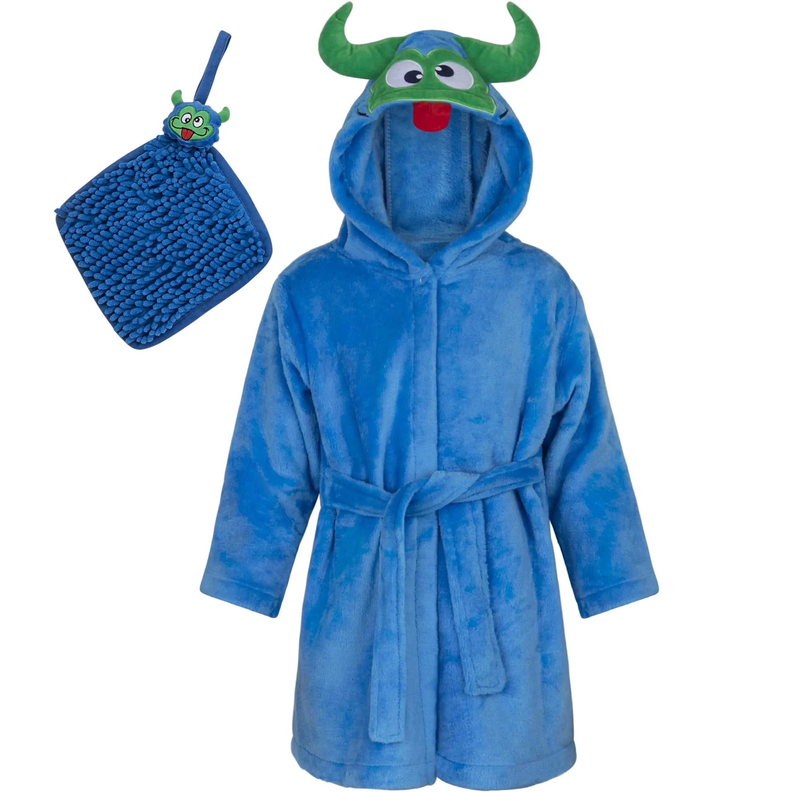 Rising Star Baby Boys and Girls Bath Robe Spa Set with Baby Washcloth, Ages 12-24 Months (Blue)