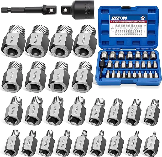 27-Piece Screw Extractor Set 3/8&#034; Inch Drive Multi-Spline Easy Out Bolt Extra...