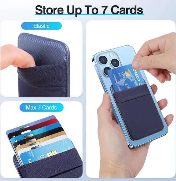 SHANSHUI Wallet for Magsafe, Stretchy Magnetic Phone Wallet Card Holder for Back of Phone Compatible with iPhone 15/14/13/12 Mini/Plus/Pro/Pro Max Blue