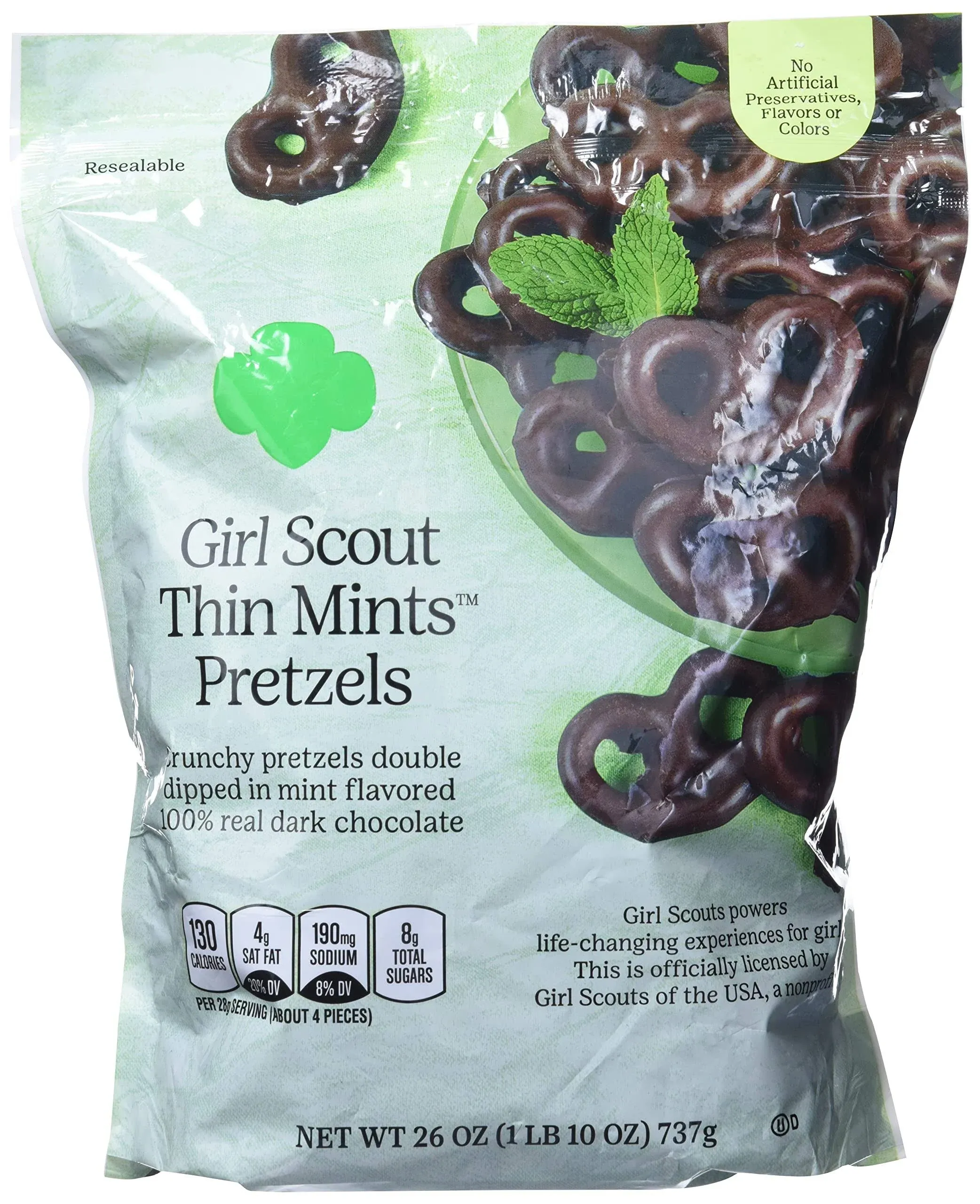 Girl Scout Thin Mints Pretzels - 100% Real Dark Chocolate, 20 Oz - Cocoa - New