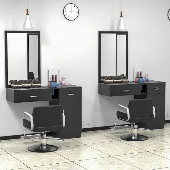 Paddie Wall Mount Barber Salon Station, Salon Storage Hair Stylist Equipment Set ...