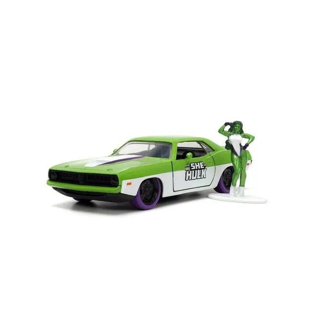 1973 PLYMOUTH BARRACUDA WITH SHE-HULK FIGURE 1/32 DIECAST CAR JADA TOYS 34273/12