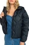 "Juniors' Wind Swept Packable Hooded Puffer Coat In Anthracite"