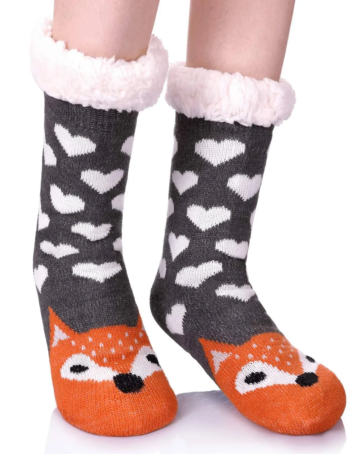 Women Slipper Socks Fuzzy Non Slip Fleece Lining Winter Warm Gift Socks with Grippers