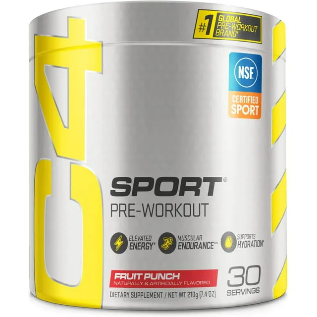 C4 Ripped Sport Pre Workout Powder Fruit Punch - NSF Certified for Sport + Sugar Free Preworkout Energy Supplement for Men & Women | 135mg Caffeine | 30 Servings