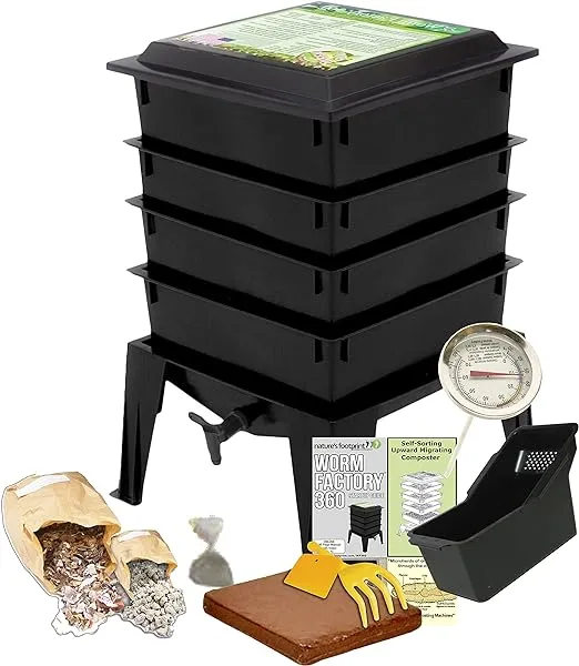 Worm Factory® 360 Black US Made Composting System for Recycling Food Waste at Home – 4 Trays for Efficient Vermicomposting – Durable, Space-Efficient Design, Easy to Assemble, No Odor