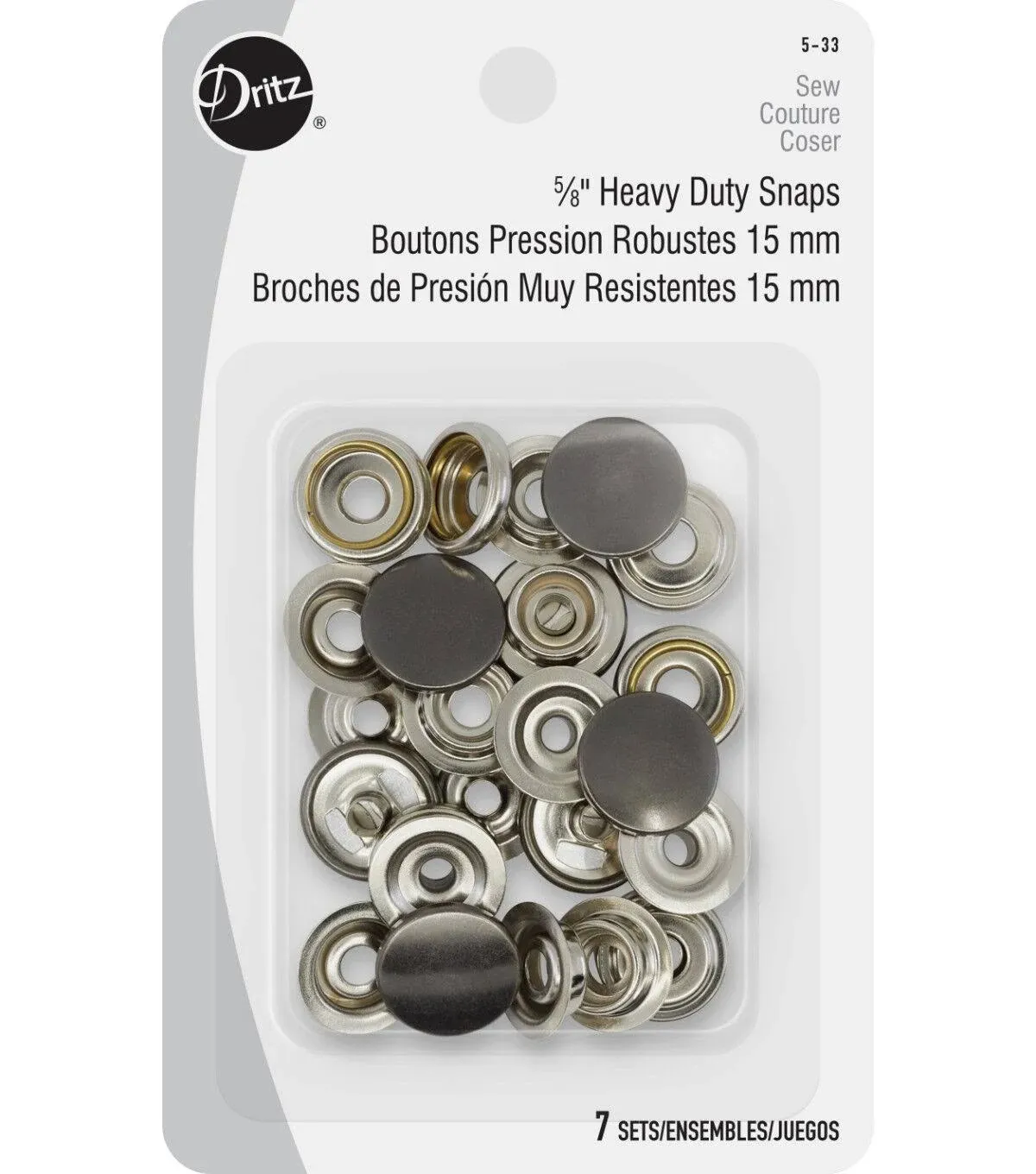 Dritz 5/8-Inch Heavy Duty Snaps, 7 Sets, Gilt