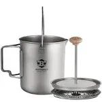 Bestargot Titanium Camping Pot with French Press Coffee Maker - 750ml Capacity