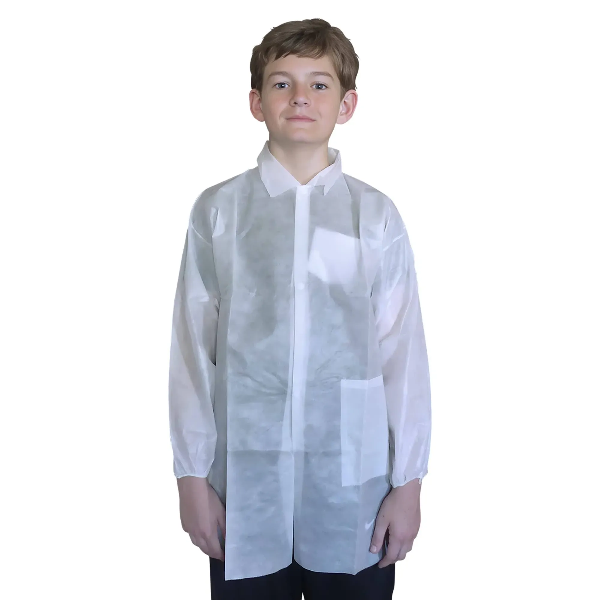 Makerspace Lab Disposable Lab Coats, White, Child Extra Large, 10 Pack