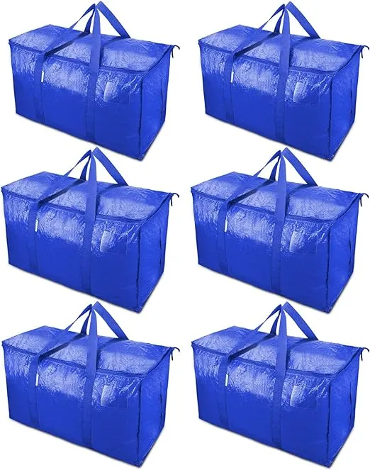 TICONN 6 Pack Extra Large Moving Bags with Zippers & Carrying Handles, Heavy-Duty Storage Tote Moving Boxes for Space Saving