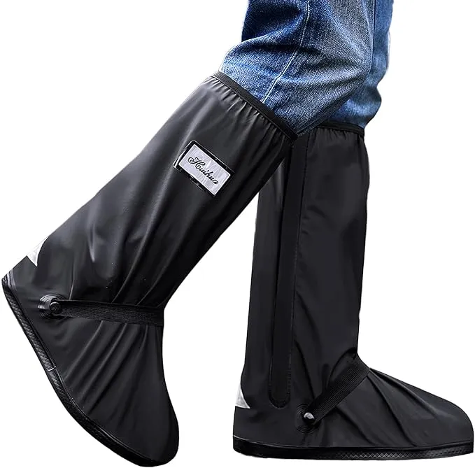 Black Waterproof Rain Boot Shoe Cover with Reflector (1 Pair) (Small)