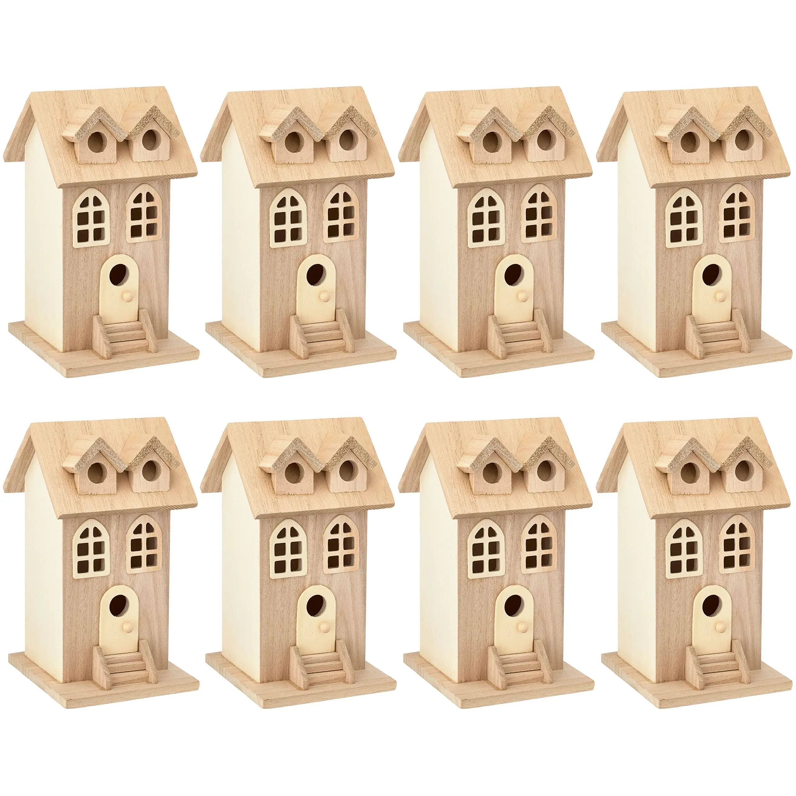 7.5&quot; Wooden Townhouse Birdhouse by Make Market - Unfinished Birdhouse Made of 100% Wood, Outdoor Nesting Boxes - Bulk 6 Pack