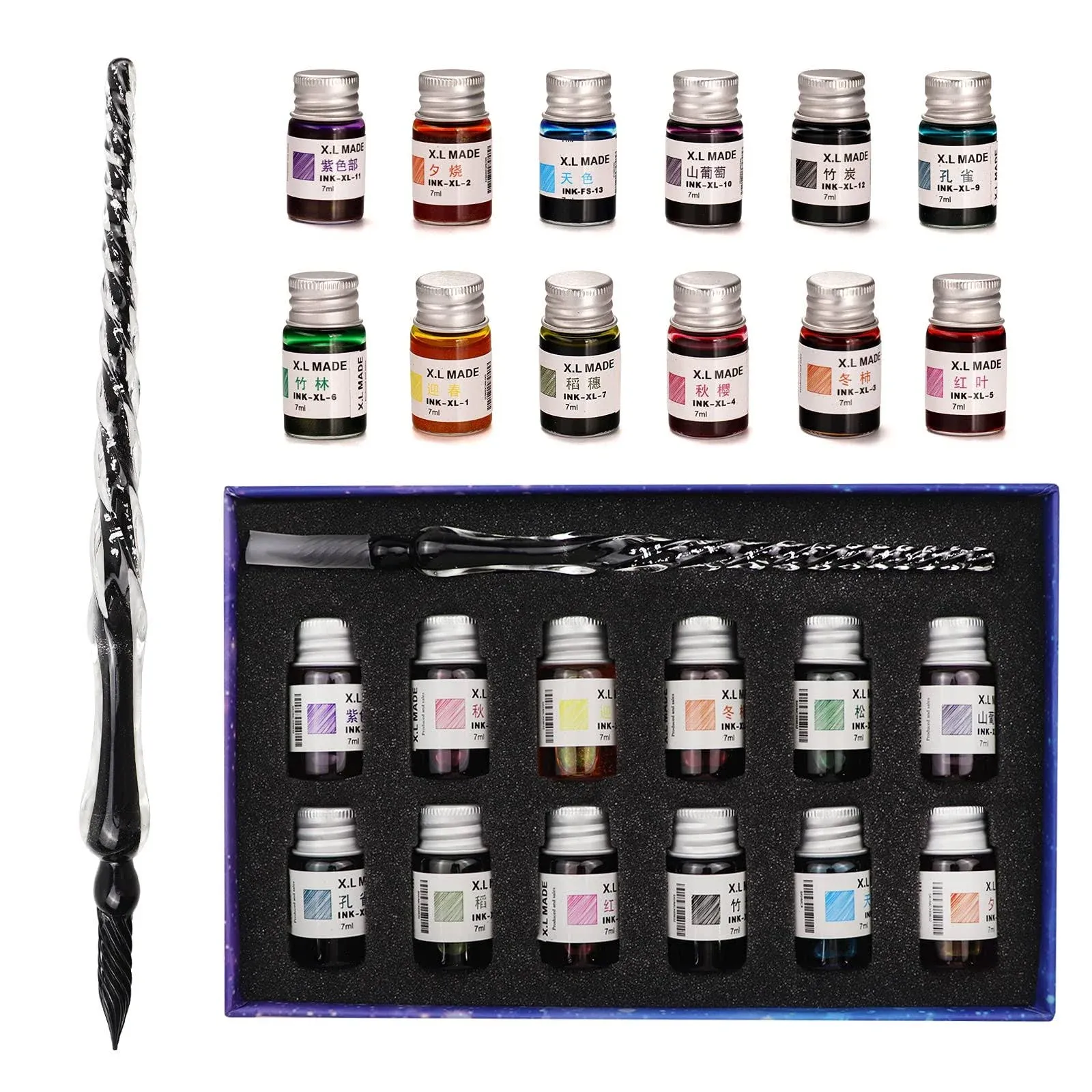 AOKUY Glass Pen Set Calligraphy Dip Pens,12 Colorful Inks,Caligraphy Sets for Art ...