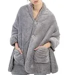 EzrAllora Premium Double Layer Poncho Blanket for Women -No Sleeves Easy On Easy Off - Sherpa Shawl with Pockets -Wearable Blanket- Gifts for Mom and