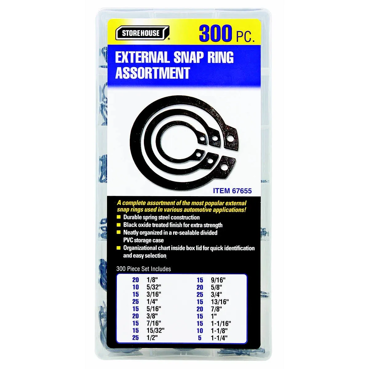 Storehouse 67655 300 Piece External Retaining Ring Assortment