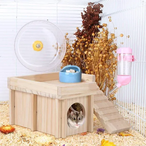 Chngeary Hamster House and Hideout: Multi Chamber Wooden Hamster Tunnel ...