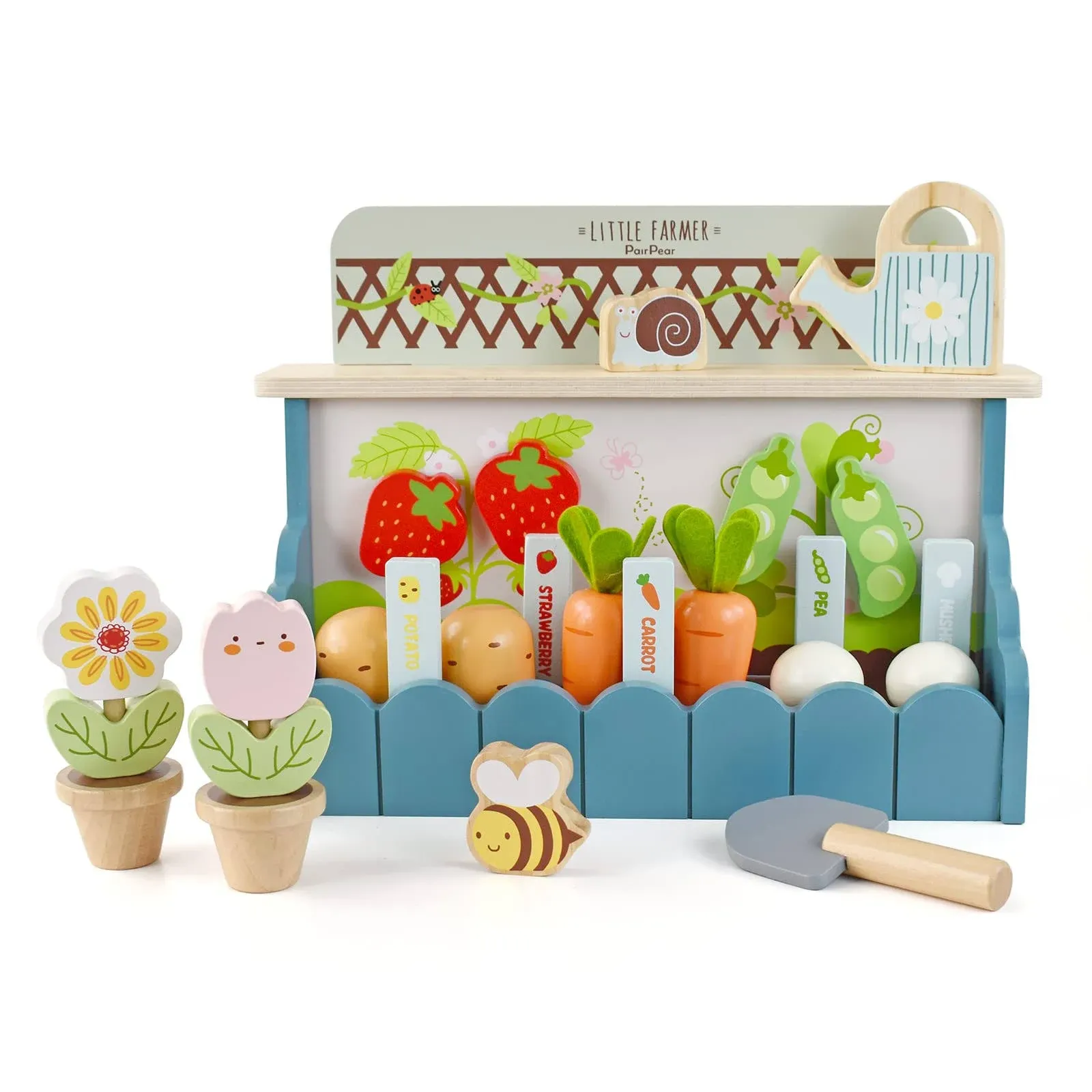 PairPear Flower Garden Toy Playset,Toddlers Wooden Toys Play Food Set for Girls Boys 3 Years and Up