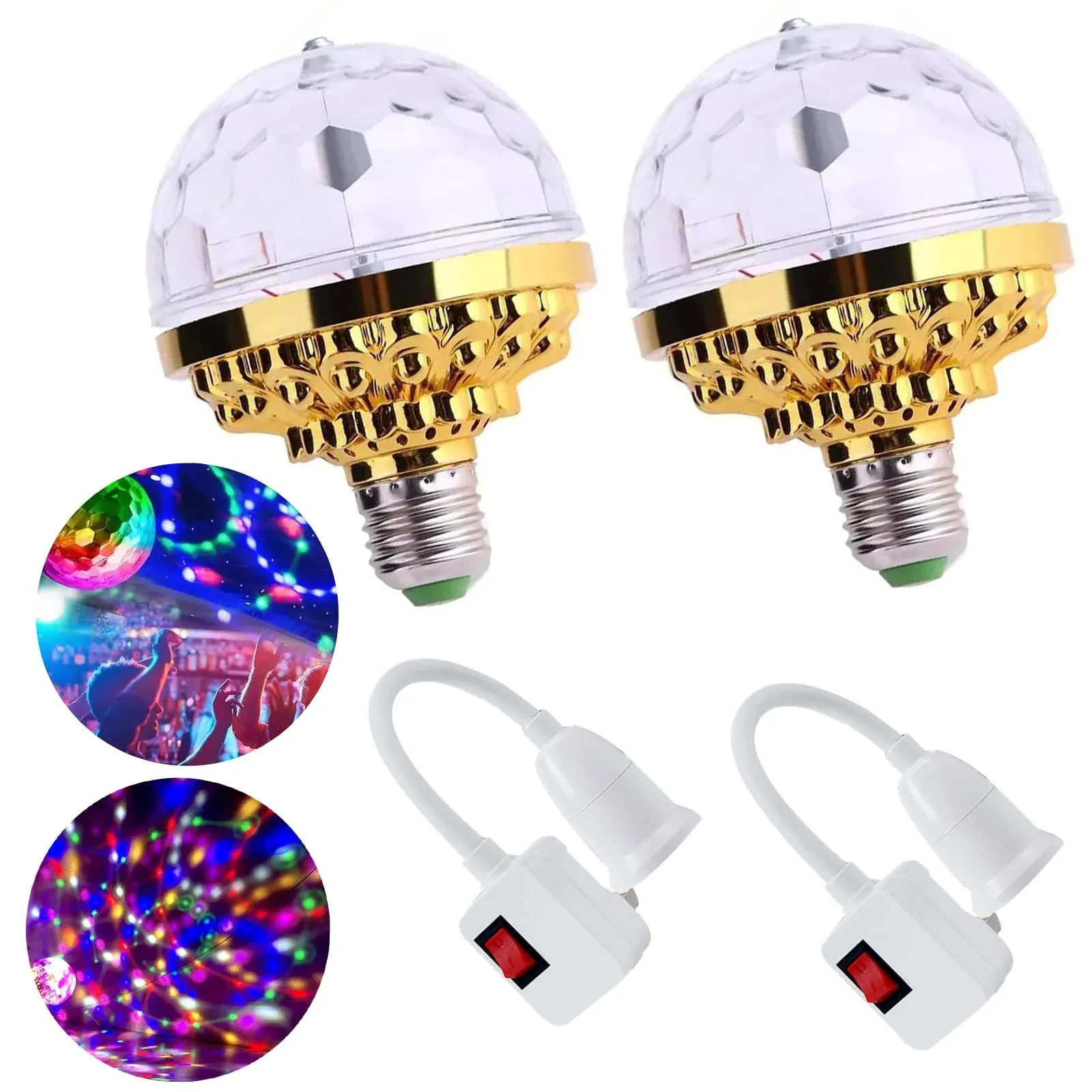 2Pcs Colorful Disco Rotating Magic Ball with Sockets RGB LED Stage Light Party