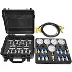 Hydraulic Pressure Test Kit with 5 Gauges (150/1500/3500/6000/9000 PSI) & 14 Tee Connectors, Hydraulic Pressure Gauge Set with 5 Test Hoses & 13 Couplings for Excavators.