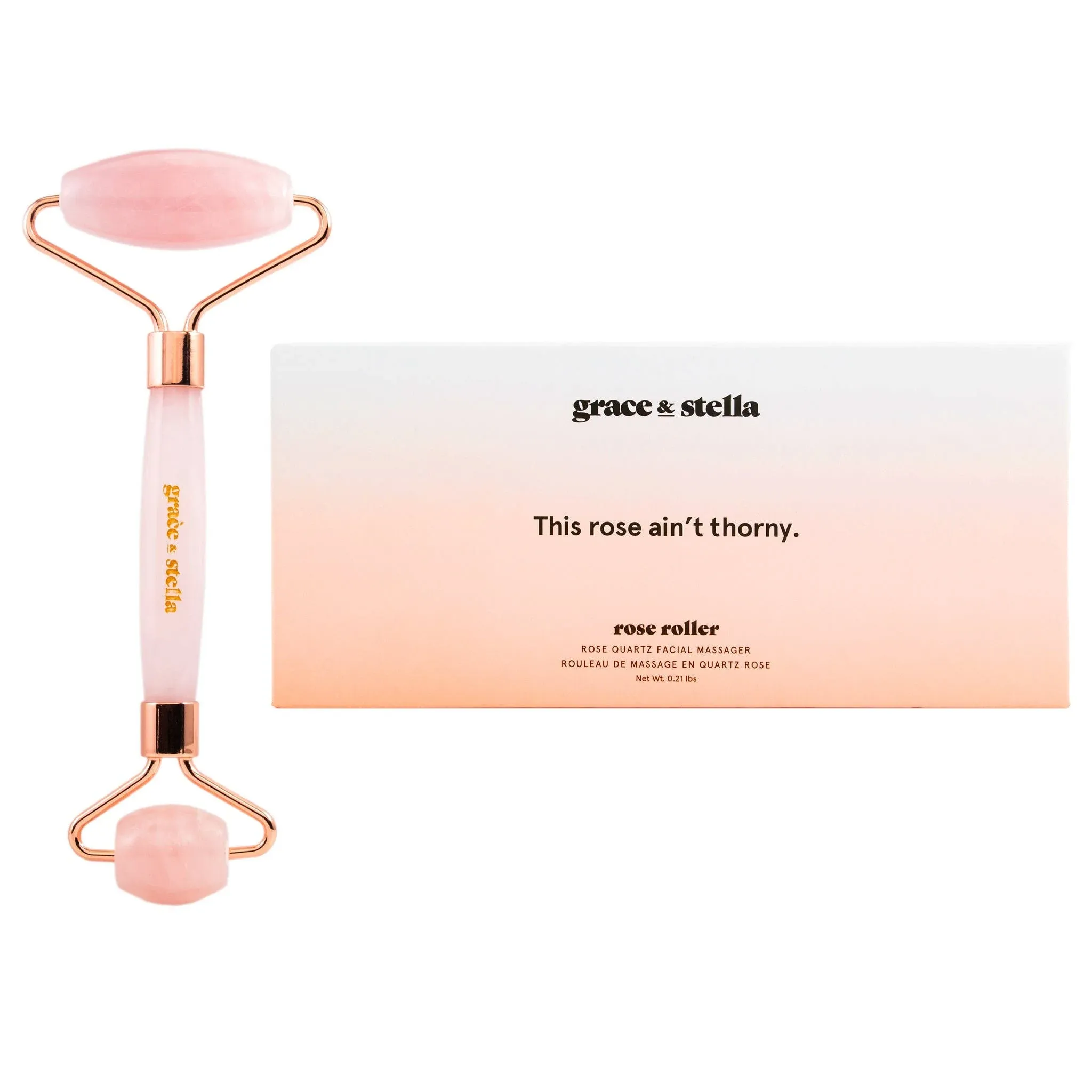 Rose Quartz Face Roller - Face Roller Skin Care - Facial Roller - Stone Roller for Face - Face Massager Roller for Lymphatic Drainage, Puffiness - Quartz Roller for Face by Grace and Stella