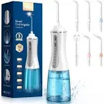 Cordless Water Dental Flosser for Teeth - Portable and Rechargeable Oral Irrigator with 350ml Tank 5 Modes 6 Replaceable Tips- Ipx7 Waterproof