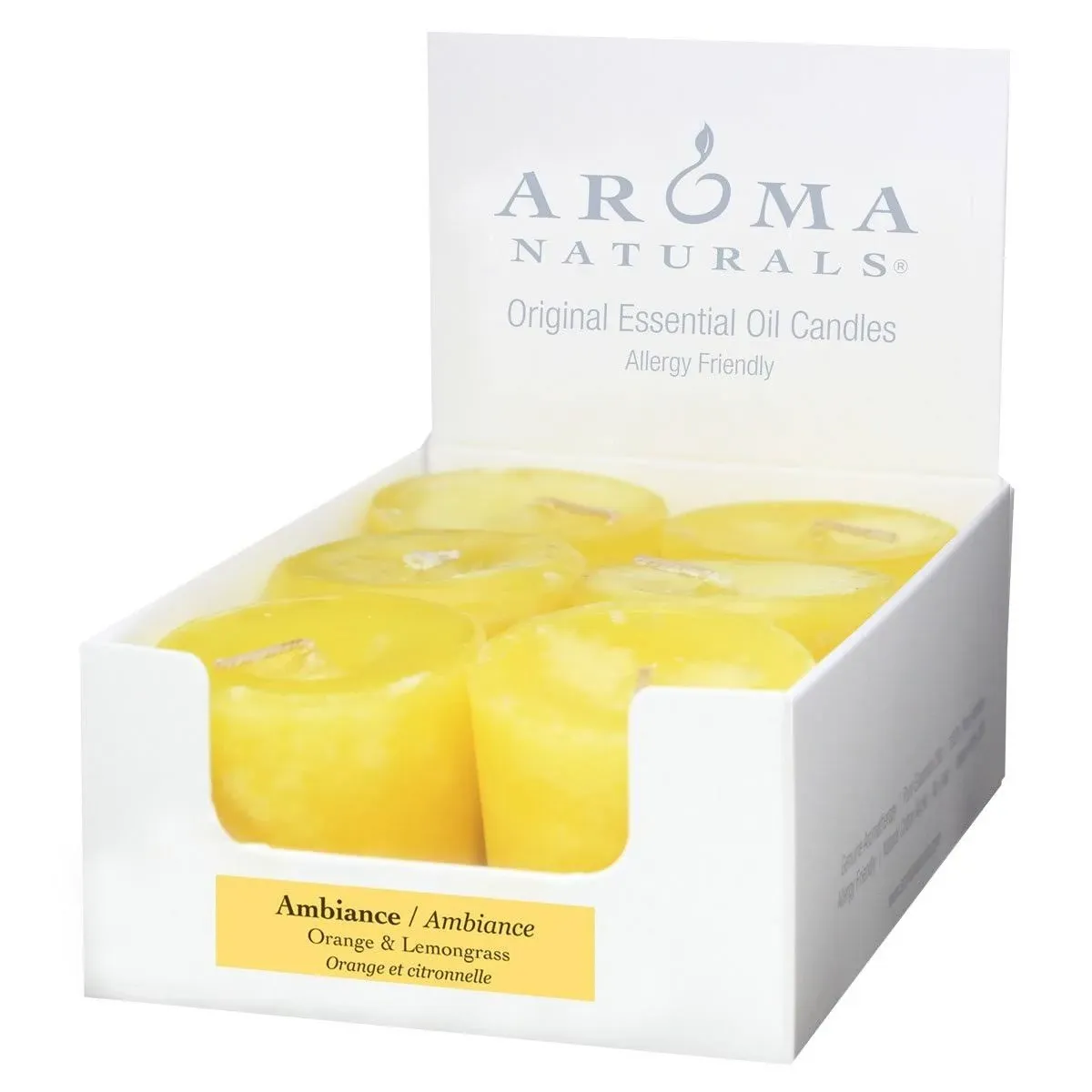 Aroma Naturals Ambiance Votive Candle, Yellow/Orange/<wbr/>Lemongrass, 6 Count