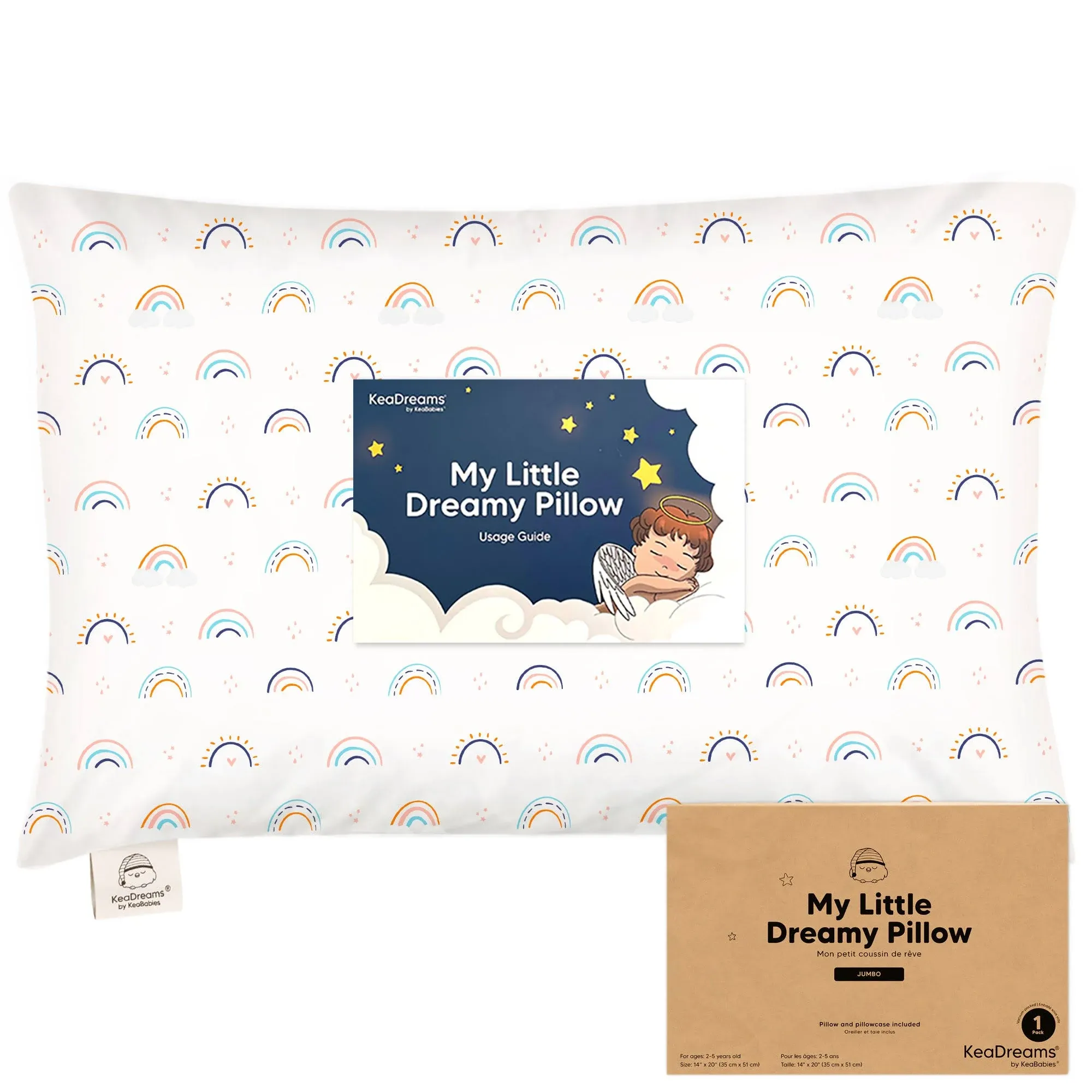 KeaBabies Jumbo Toddler Pillow with Pillowcase Jolly Rainbow