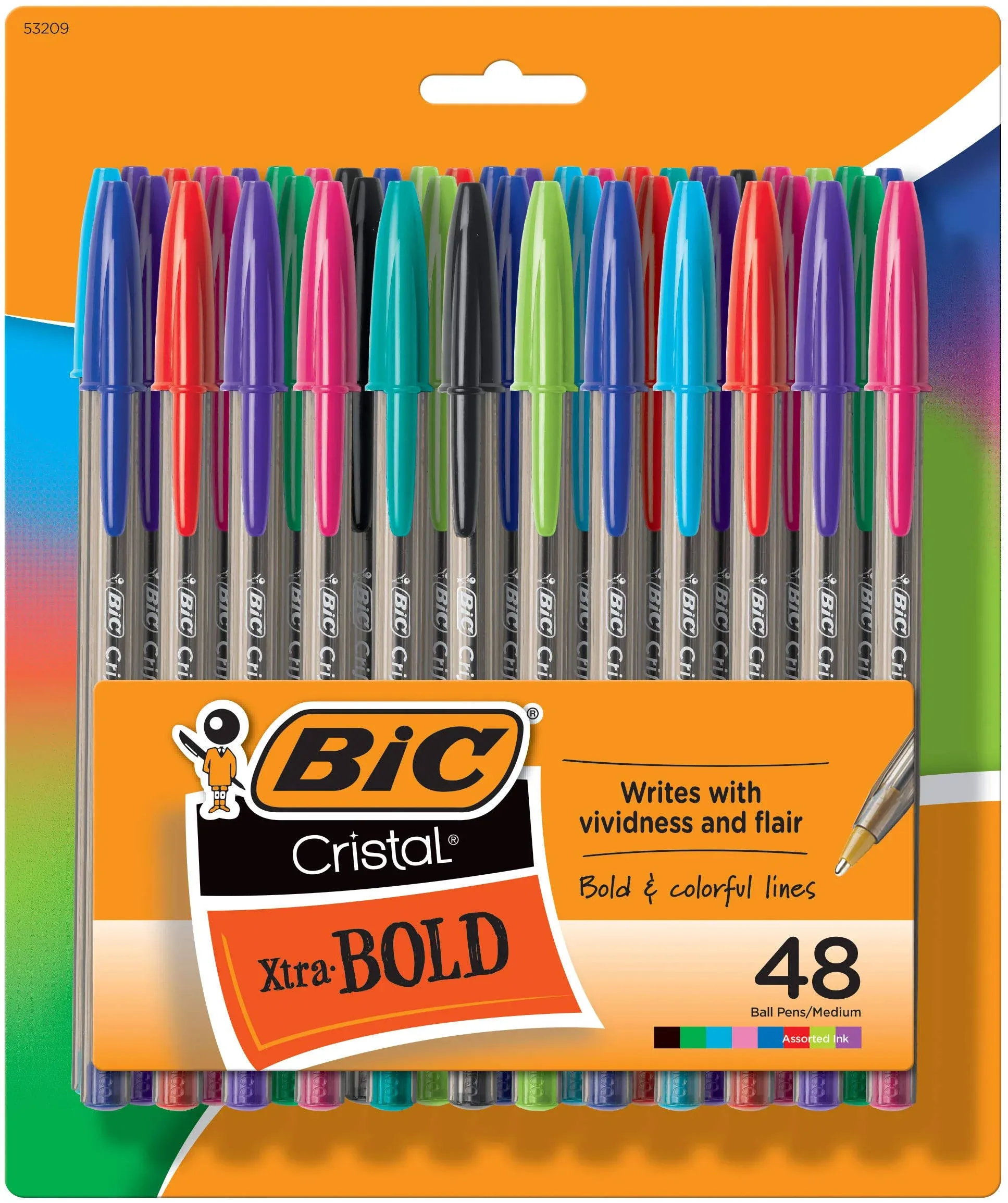 BIC Cristal Xtra Bold Fashion Ballpoint, 48 Pack, NEW ASSORTED COLORS, Medium Point 1.6mm Great Colored Pens For Note Taking, School Supplies for Adults And Kids.