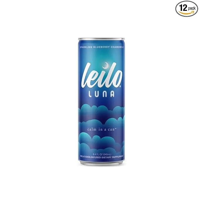 Leilo Luna Calm in a Can | Sparkling Sleep Drink with Kava | All Natural & Gluten Free | Blueberry Chamomile, 8.4 ounce, Pack of 12