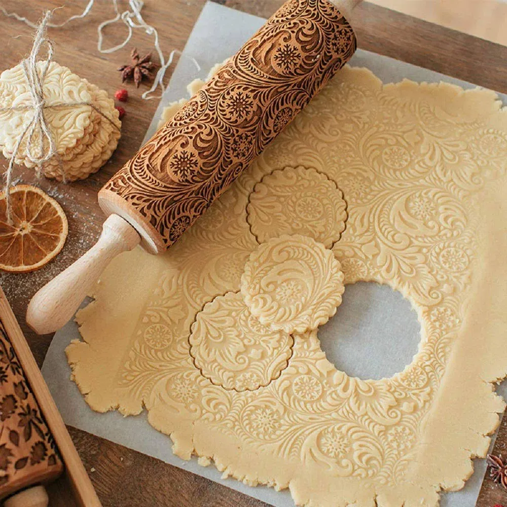 Christmas Gingerbread Embossed Rolling Pin Engraved Carved Wood Embossed Gingerbread Embossed Rolling Pin Kitchen Tool Fondant Cake Engraved Roller Flower Wisteria From Zui9, $1.81 | DHgate.Com