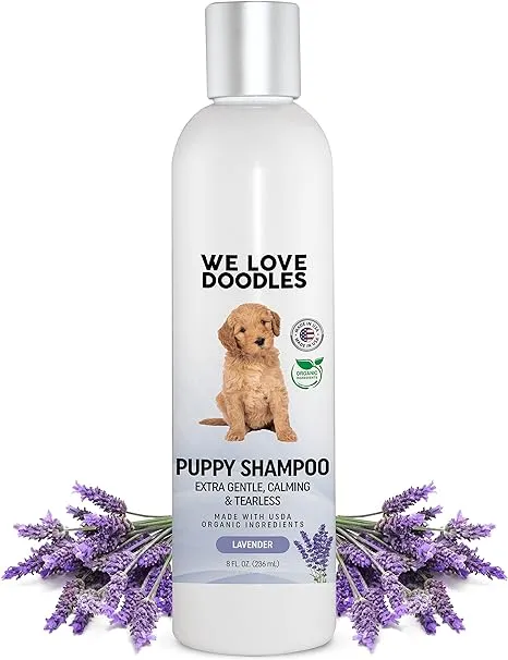 Puppy Shampoo & Conditioner | Made in USA | Organic Ingredients | Tear Free | Best Shampoo for Puppies | Sensitive & Itchy Skin Wash | Oatmeal Bathing | Tearless, Lavender, 8oz [We Love Doodles]