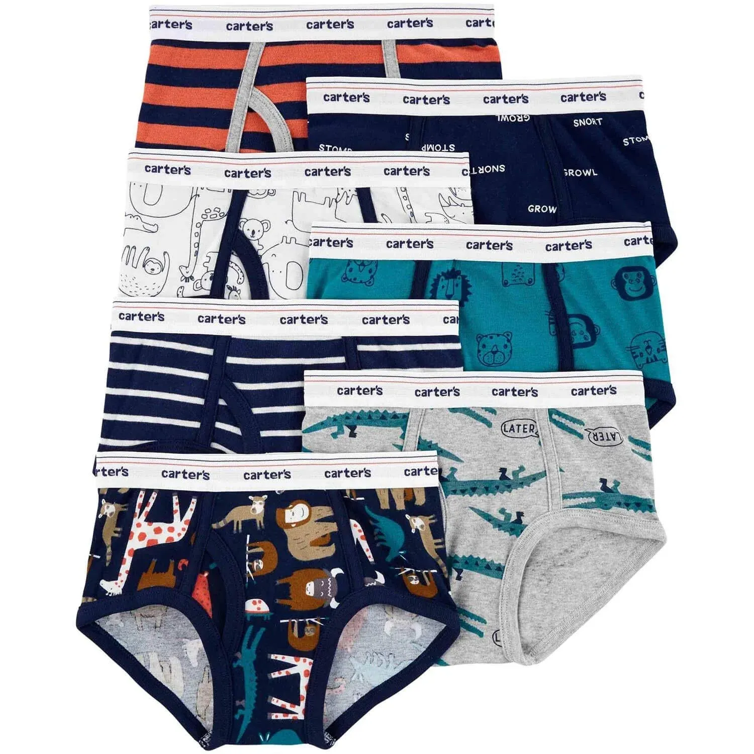 NIP Carter&#039;s Animals Boy&#039;s Size 2-3 2T-3T Briefs 7 Pack Underwear NEW