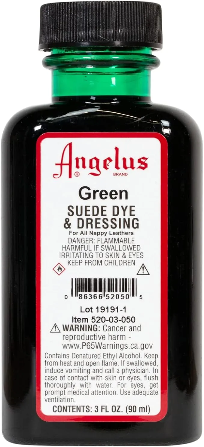 Angelus Suede Leather Dye for Shoes, Boots, Bags, Crafts, Furniture, Nubuck, & More, Green - 3oz