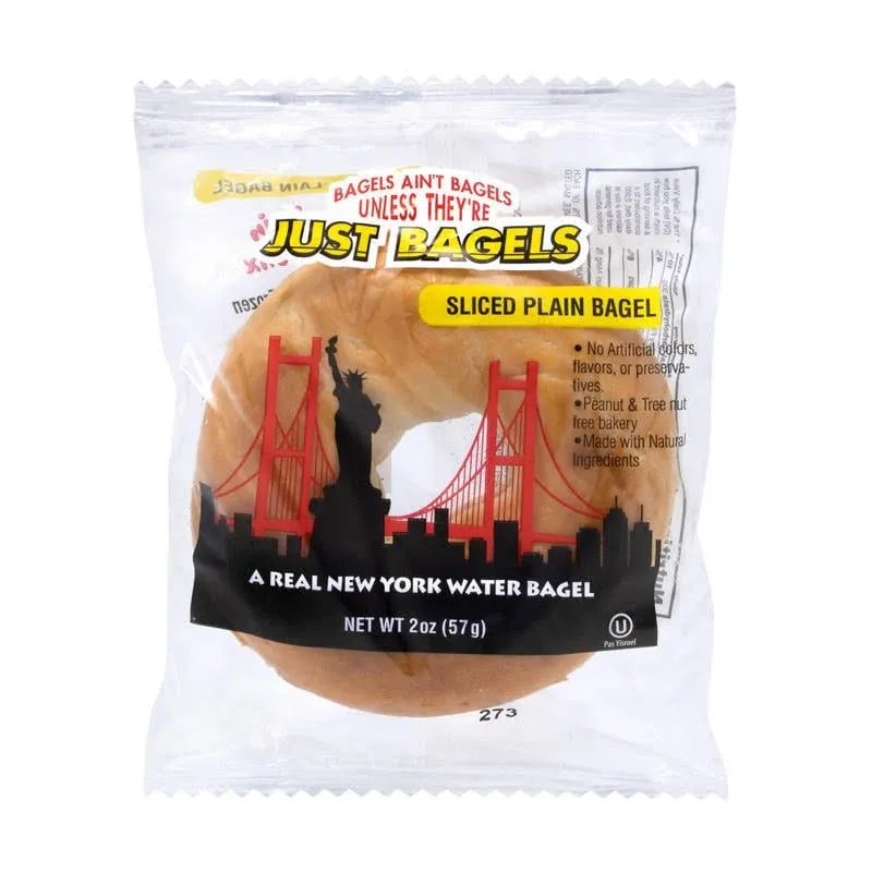 Just Bagels Individually Wrapped Mini Plain Bagel, 2 Ounce - 60 per case.