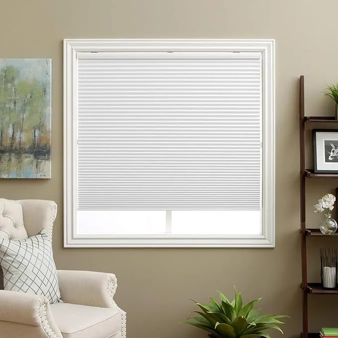 Sbartar Cellular Shades Cordless Blackout Honeycomb Blinds Fabric Window Shades White(Blackout), 39" W x 64" H