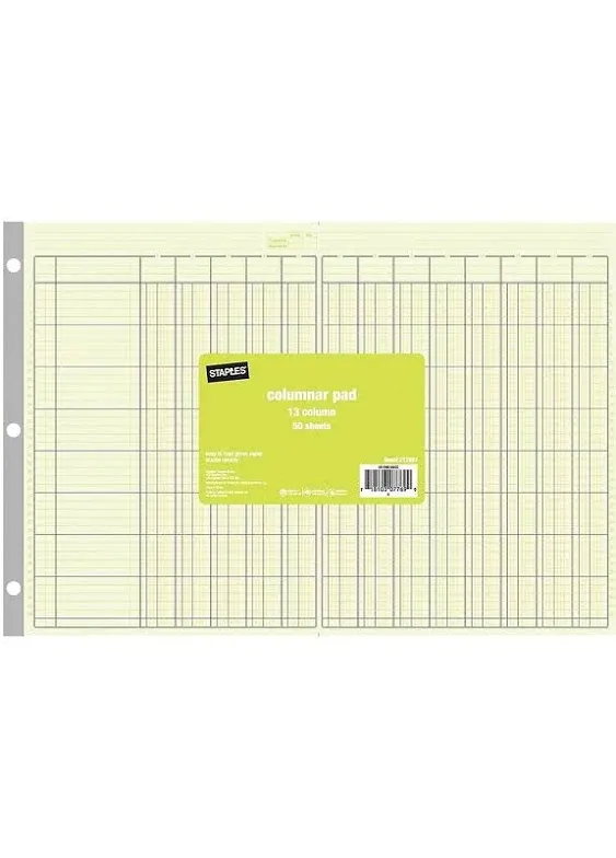 Staples 217893 Columnar Pads 13 Columns 11-Inch x 16 5/16-Inch Each