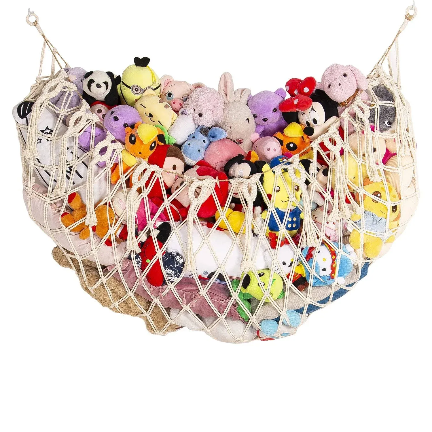 YKBU Stuffed Animal Net or Hammock Wall Hanging Net for Stuffed Animal Storage Macrame Toy Display Plush Toy Holder Soft Toy organizer for Nurery Baby Bedroom Playroom-Cream, -Cream