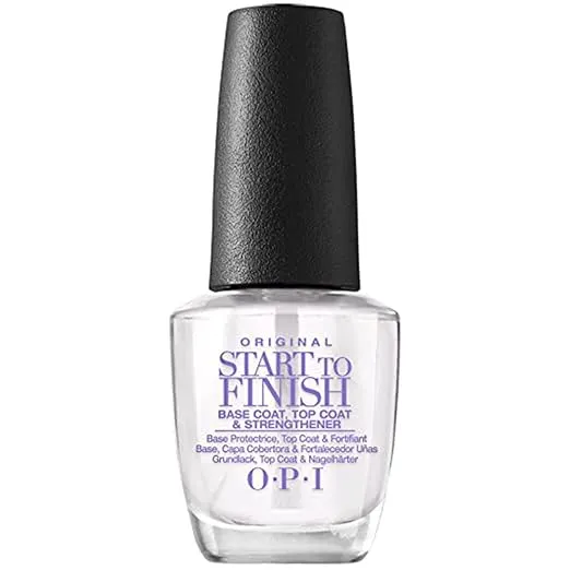 OPI Start to Finish, 3-in-1 Treatment, Base Coat, Top Coat, Nail Strengthener, Vitamin A & E, Vegan Formula, Long Lasting Shine, Up to 7 Days of Wear as Top Coat, Clear, 0.5 fl oz