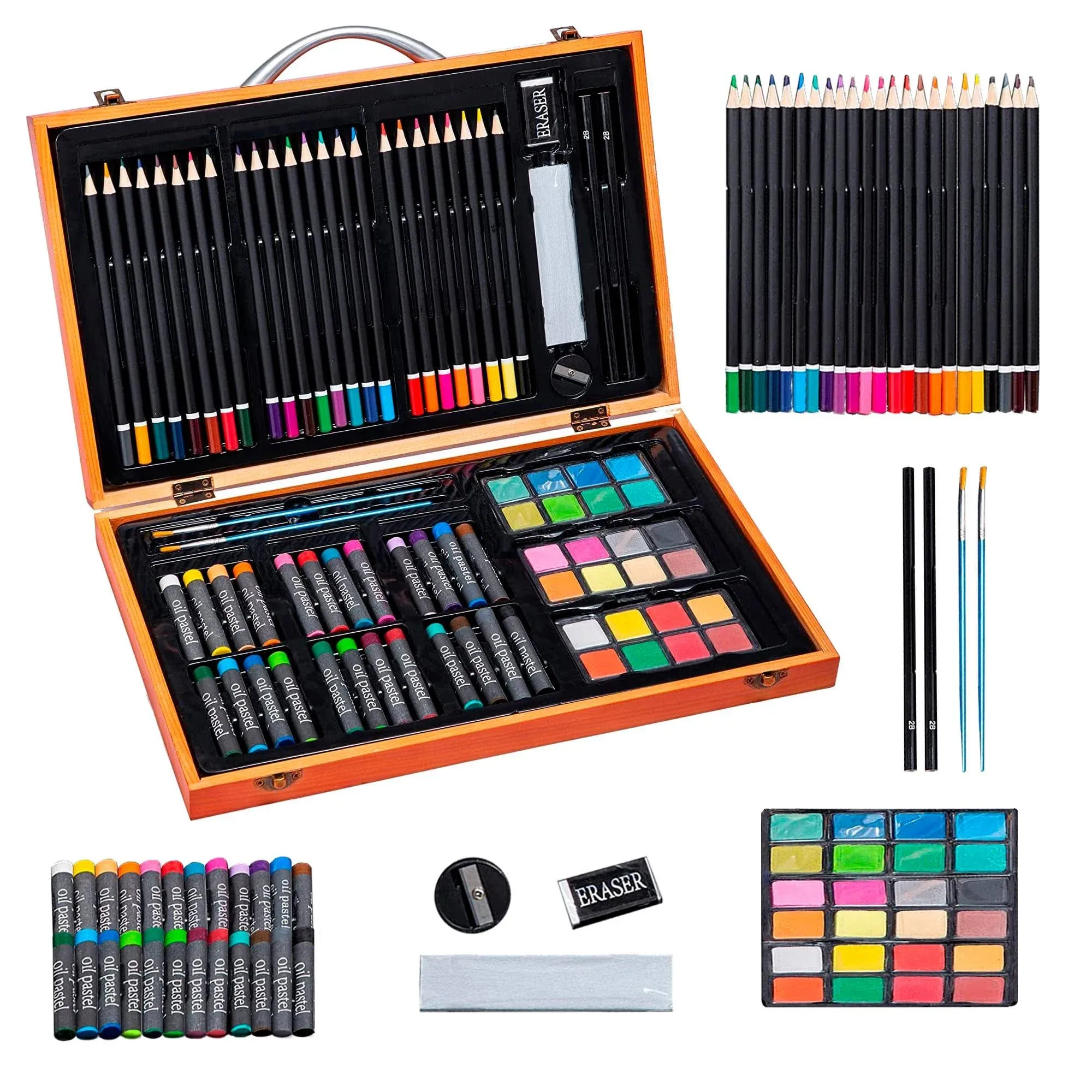 Deluxe Artist Studio Creativity Set - 80+ Pieces Wood Box Case for Art Painting,