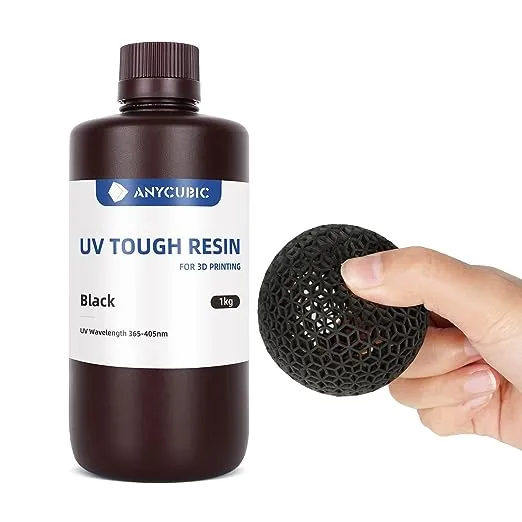 ANYCUBIC Tough Resin 2.0, 3D Printer Resin with Upgraded High Toughness and High Precision, 365-405nm Fast Curing 3D Resin for 4K 8K LCD/DLP/SLA 3D Printing (Black, 1kg)