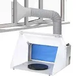 Anesty Airbrush Spray Booth with Bright LED Lights Turn Table Hose and Extra Replacement Filter, Portable Paint Booth Can be Used with LEDs Only ASPB01 white