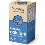 Renzo's Hercules Calcium Supplement with Vitamin D3 & K2 - Dissolvable - for Ages 2+ - Kids Vitamins - 60 Grape-Flavored Melty Tabs