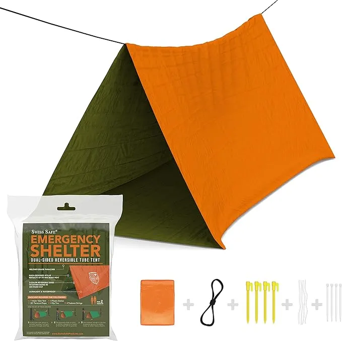 Emergency Survival Shelter Tent (Reversible Two-Sided Tent) + Paracord, Tent Spikes, Zip-Ties: 100% Waterproof, Ultralight and Extra Large …