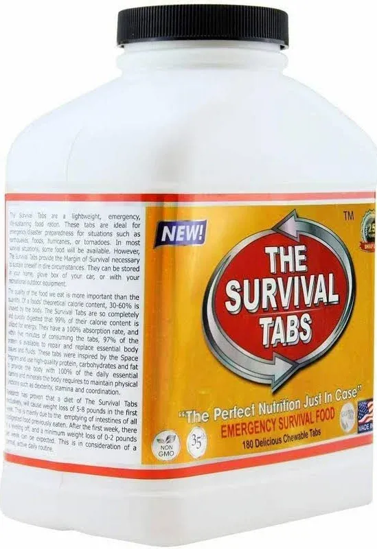 Survival Tabs 60-Day Food Supply Emergency Food Ration 720 tabs Survival MREs for Disaster Preparedness for Earthquake Flood Tsunami Gluten Free and Non-GMO 25 Years Shelf Life - Strawberry Flavor