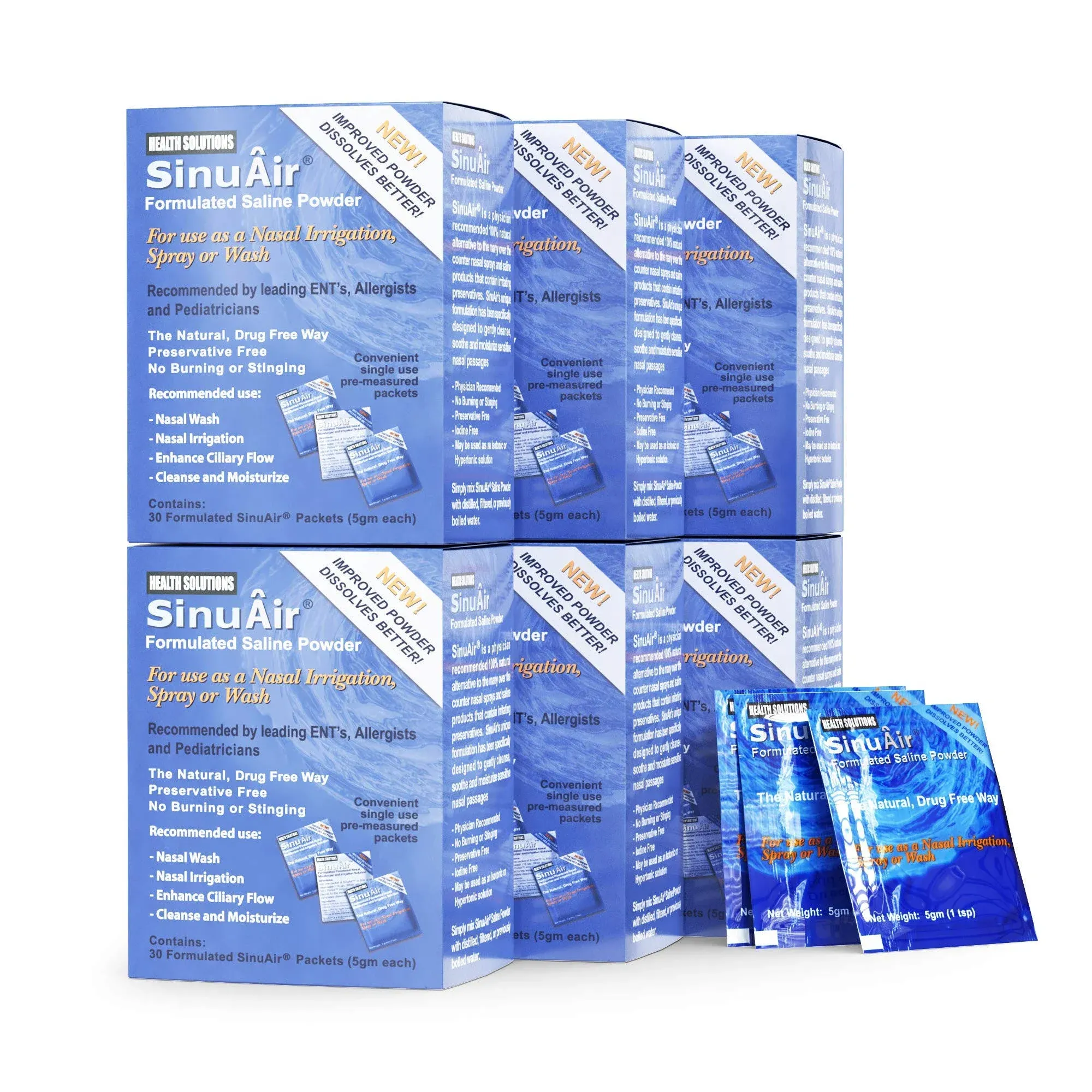 SinuAir Sinus Rinse Salt Solution - Saline Powder for SinuPulse System, Neti Pot ...