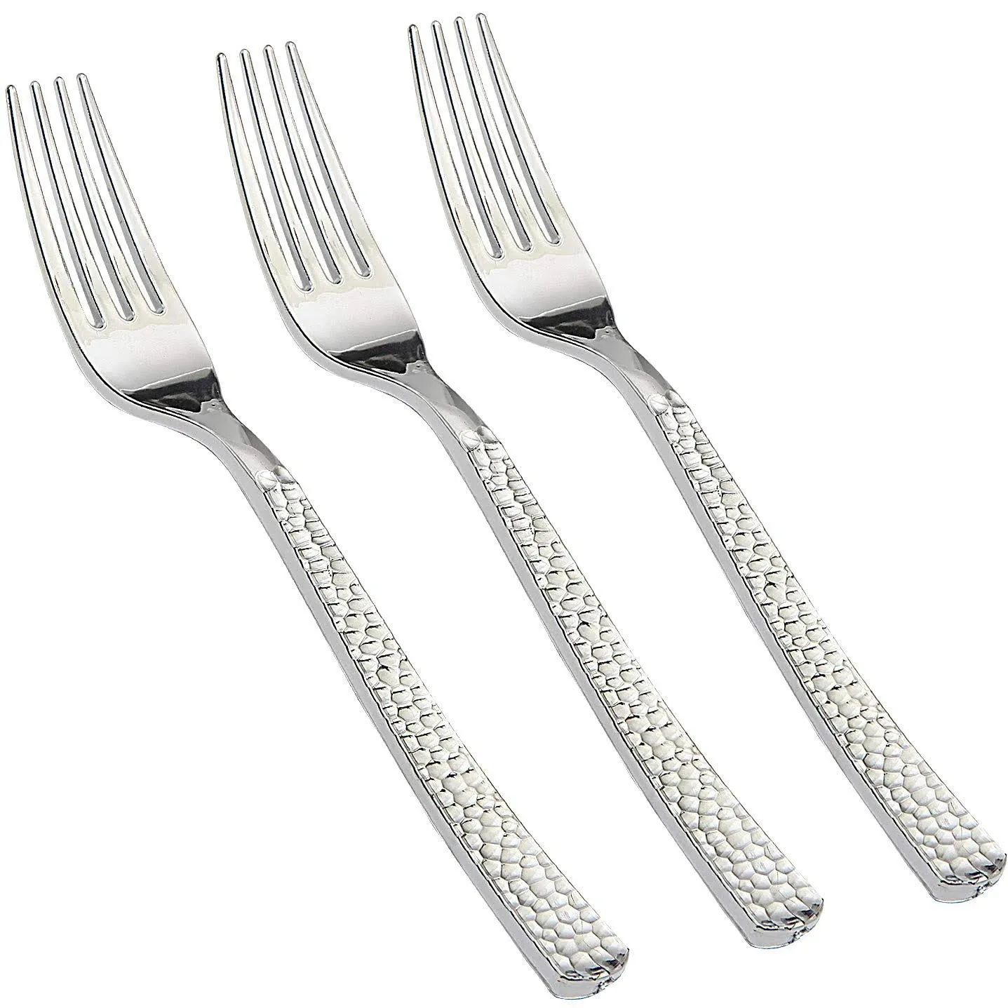 Supernal 300pcs Silver Plastic Forks,Premium Disposable Forks Polished,Special Hammered Design,Perfect for Big Party,Wedding and Any Catering Events