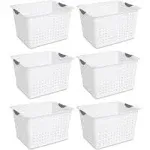 White Large Plastic Deep Ultra Storage Basket Tote (6 Pack)